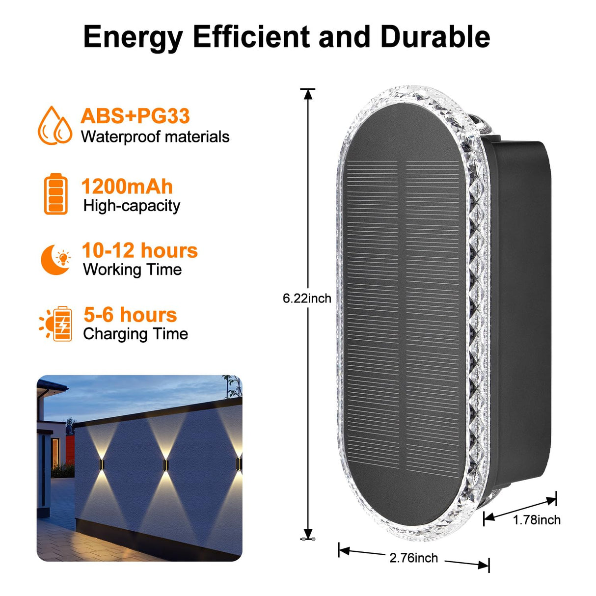 Ellasay Solar Fence Lights Outdoor: 6-Pack Solar Powered Wall Lights Up and Down Waterproof IP65-3 Color Brighter LED Focus Lens SolarLights Dusk to Dawn 12h for Patio/Backyard/Porch/Railing