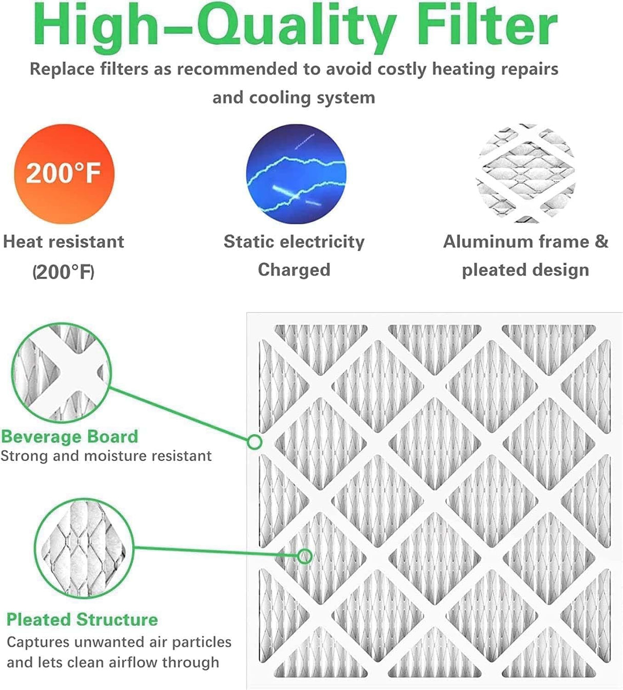 JASENG 10x10x1 Furnace Air Filters 4 Pack, MERV 8 MPR 600 & FPR 5 Filtering, HVAC Air Filter Replacement (exact dimensions: 9 3/4"x9 3/4"x3/4")