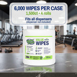 Vapor Fresh Value Wipes - 1,500 Count x 4 Rolls (6,000 Total Wipes) Plant Powered Commercial Grade Cleaner For Gym Equipment, Fitness Studios, Spas, Schools - Bulk Refill Rolls - Unscented