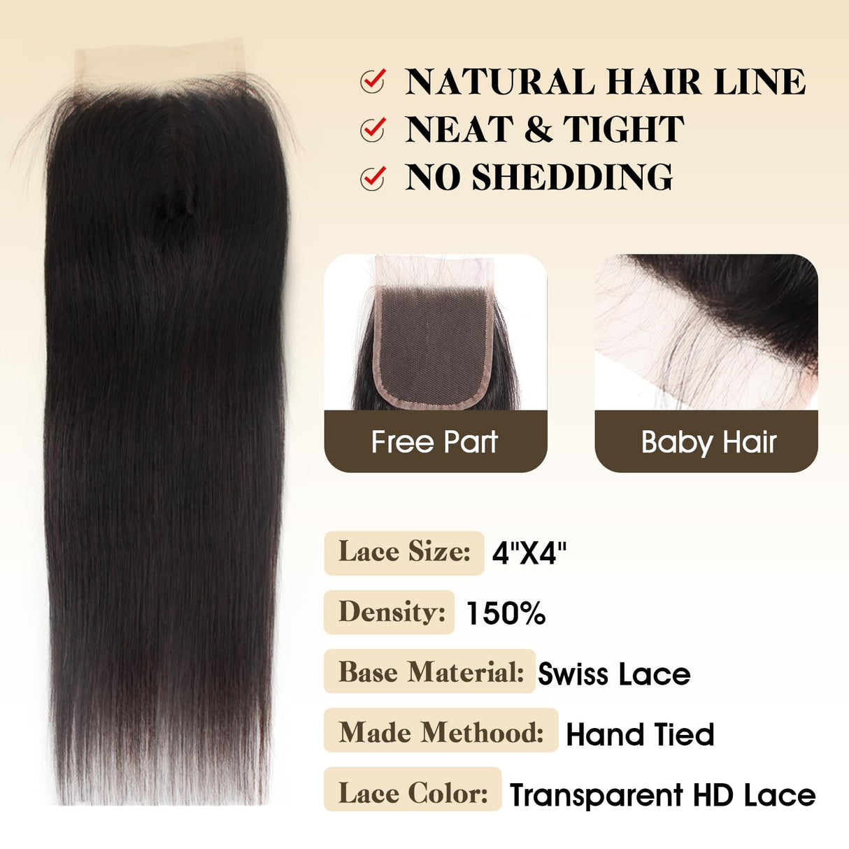 Human Hair Bundles with Closure Straight(22 24 26+20,Free Part) Closure with 3 Bundles Brazilian Virgin Hair 16A Extensions with Pre Plucked with Baby Hair 4X4 HD Lace Closure Natural Black Color