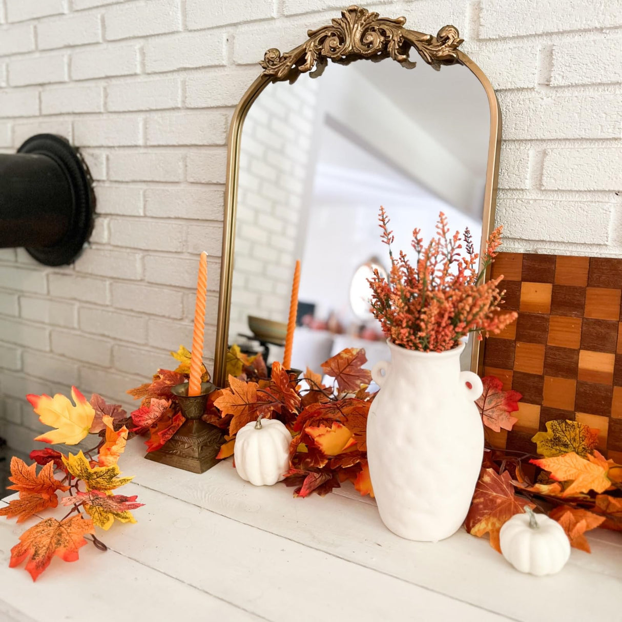 CQURE 7 Pack Fall Leaf Garland, Total 41.3Ft Artificial Fall Vines Autumn Garland Fall Maple Leaves Thanksgiving Decor for Home Wedding Fireplace Christmas