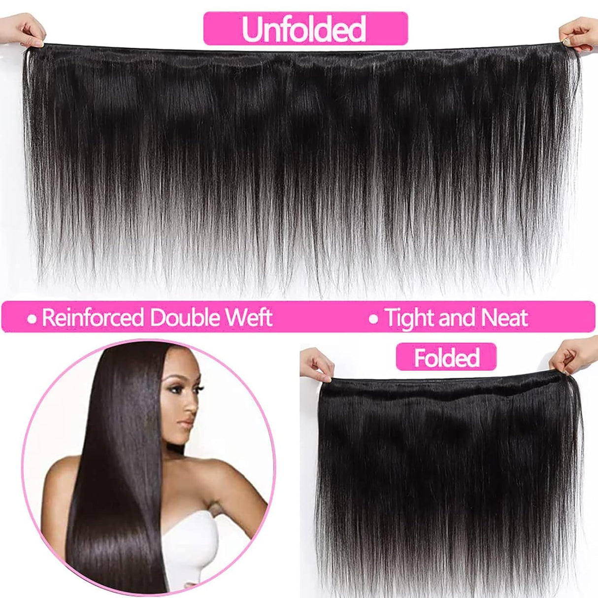 10A Human Hair Bundles 16 18 20 Inch Straight Bundles Human Hair 100% Unprocessed Brazilian Virgin Weave 3 Bundles Double Weft Raw Remy Hair Bundles Deals