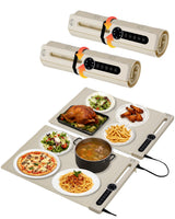 KokoSelene Food Warming Mat, Dual-Zone Heating Mat for Food with 7 Temp & Timer, 10s Fast Heat Flexible Silicone Warmer for Home, Parties, Buffet Serving (Cream-2 PCS)