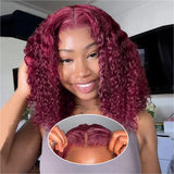 Ailwelia 99j Burgundy Deep Wave Bob Wig 200 Density 5x5 Hd Lace Closure Wigs Human Hair Curly Wigs For Women Deep Wigs Pre Plucked With Baby Hair Deep Wave Bob Burgundy Wig Glueless 14 Inch