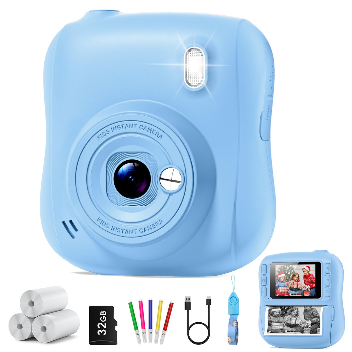 Instant Print Camera for Kids,Christmas Birthday Gifts for 3 4 5 6 7 8 9 10 11 12 Year Old Boys Girls,Toddler Digital Video Camcorder Cameras, Best 1080P HD Selfie Toy with 32GB SD Card