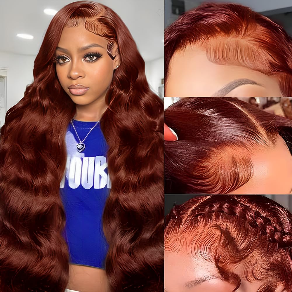 KEKEYY Reddish Brown Lace Front Wigs 28 Inch Pre-Plucked 200% Density Body Wave HD Lace Lace Frontal Wig with Baby Hair Glueless Wigs