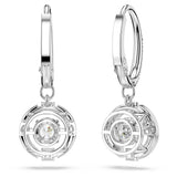 Swarovski Una Drop Pierced Earrings with Crystal Pavé Surrounding a Round, White Floating Stone on a Rhodium Finished Setting