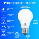 E ENERGETIC LIGHTING Dimmable LED Light Bulbs, 60W Equivalent 5000K Daylight, 8W 800 Lumens, E26 LED Bulb 60 Watt Dimmable, ETL Listed, 12 Packs