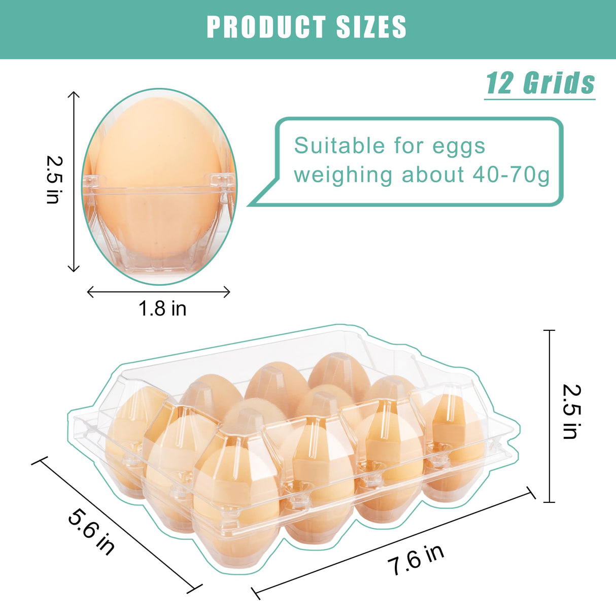 SINLUCESCE 100 Packs Egg Cartons Cheap Bulk，Plastic for 12 Eggs, Clear Egg Cartons 3 * 4 Grids，Perfect for Refrigerator Chicken Farm Markets Commercial Business Market Display