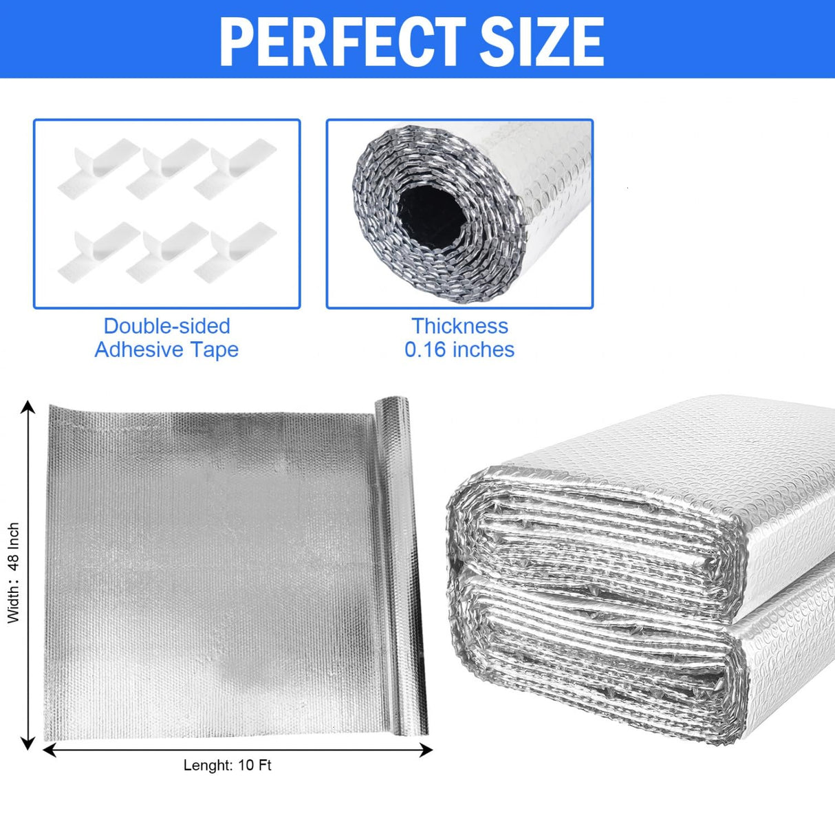 YoleShy Double Reflective Insulation 48 in X 10 FT RV Window Insulation for Summer Heat Reflective Window Film for Roof, Car, Garage Doors