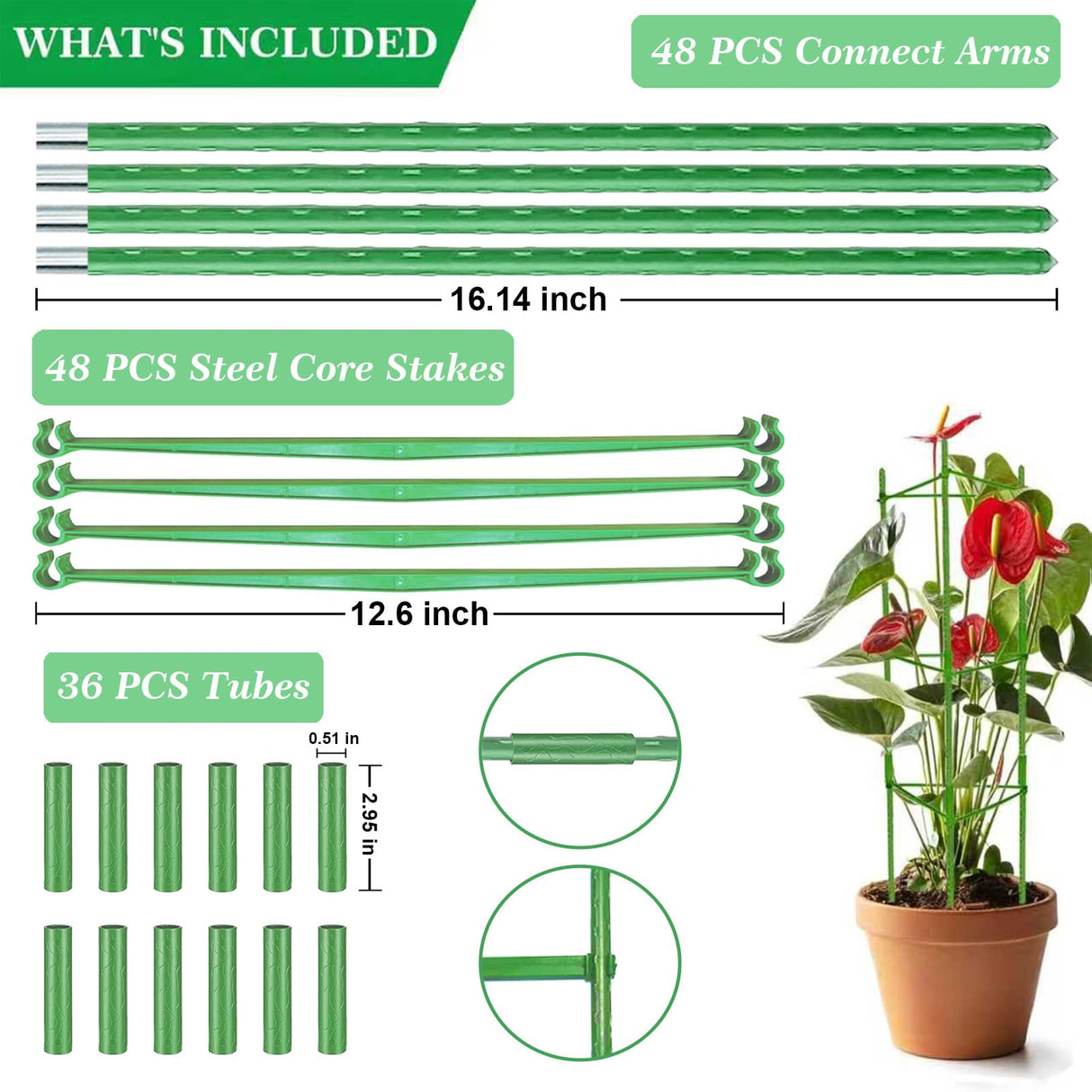 Yongblus 63Inch Tomato Cage for Garden, 4Pack Plant Support Garden Stakes