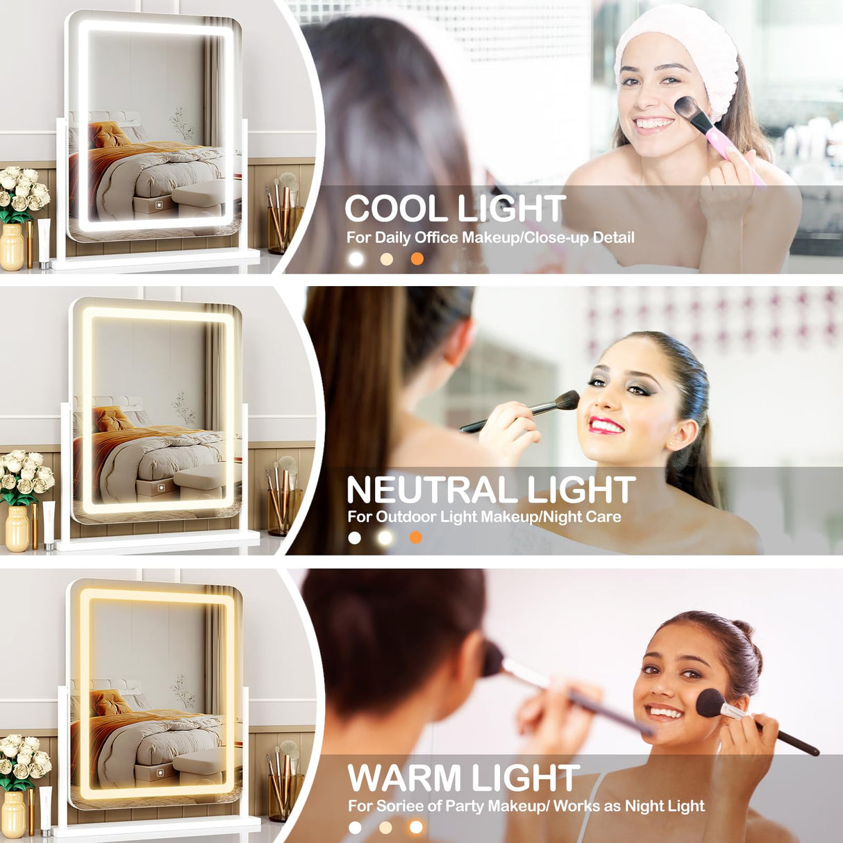 Gvnkvn Lighted Makeup Mirror, Hollywood Vanity Mirror with Lights, Three Color Lighting Modes, and 5X Magnification Mirror, Smart Touch Control, 360°Rotation (17.2in. White)