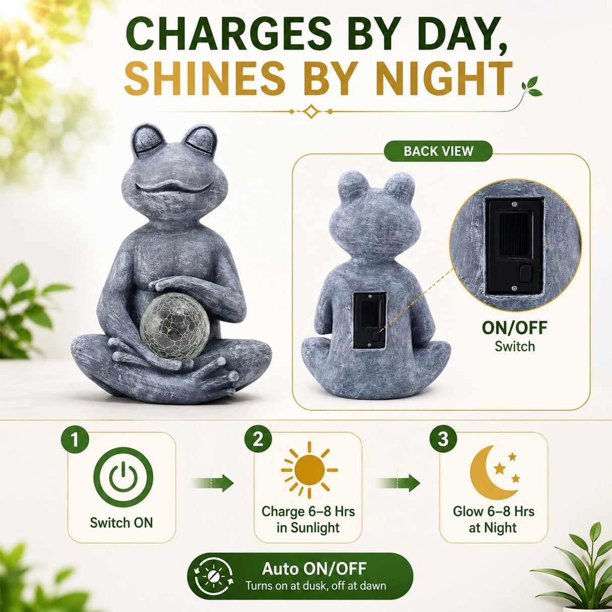 Fashionoda Solar Meditating Yoga Frog Statue 6.8L x 9.65H