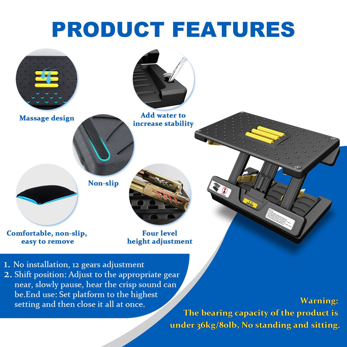 Arejonner Foldable Foot Rest, 12 Modes Adjustable Ergonomic Foot Rest for Office, Yellow