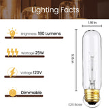 Weyolin Edison Light Bulbs,120V, E26 Base, T10 Tubular Bulbs, 25W Clear Incandescent, Warm White, Dimmable Vintage Tubular Style Showcase Bulb (6-Pack)