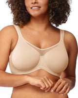 HSIA Minimizer Bras for Women Plus Size, Full Coverage Coolcomfort T Shirt Unlined Bra with Underwire & Wide Strap Support for Heavy Breast, Light Beige 38DD