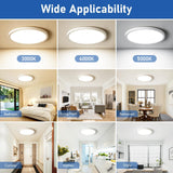 6 Pack 12 Inch Hardwired Dimmable LED Flush Mount Ceiling Light Fixtures, 24W 2640LM 3000K/4000K/5000K, House Upgrade Led Lights for Bedroom Hallway Laundry Room Rental Units, 240W Equiv., Black