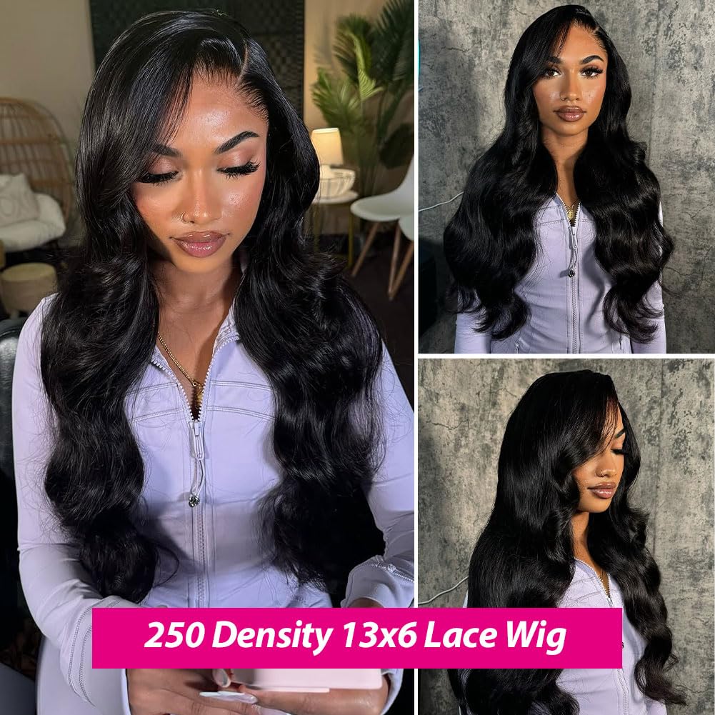 ANNELBEL 250% Density 30 Inch 13x6 Lace Front Wigs Human Hair Body Wave HD Transparent Lace Frontal Human Hair Wigs 12A Grade Glueless Wigs Human Hair for Women Natural Black