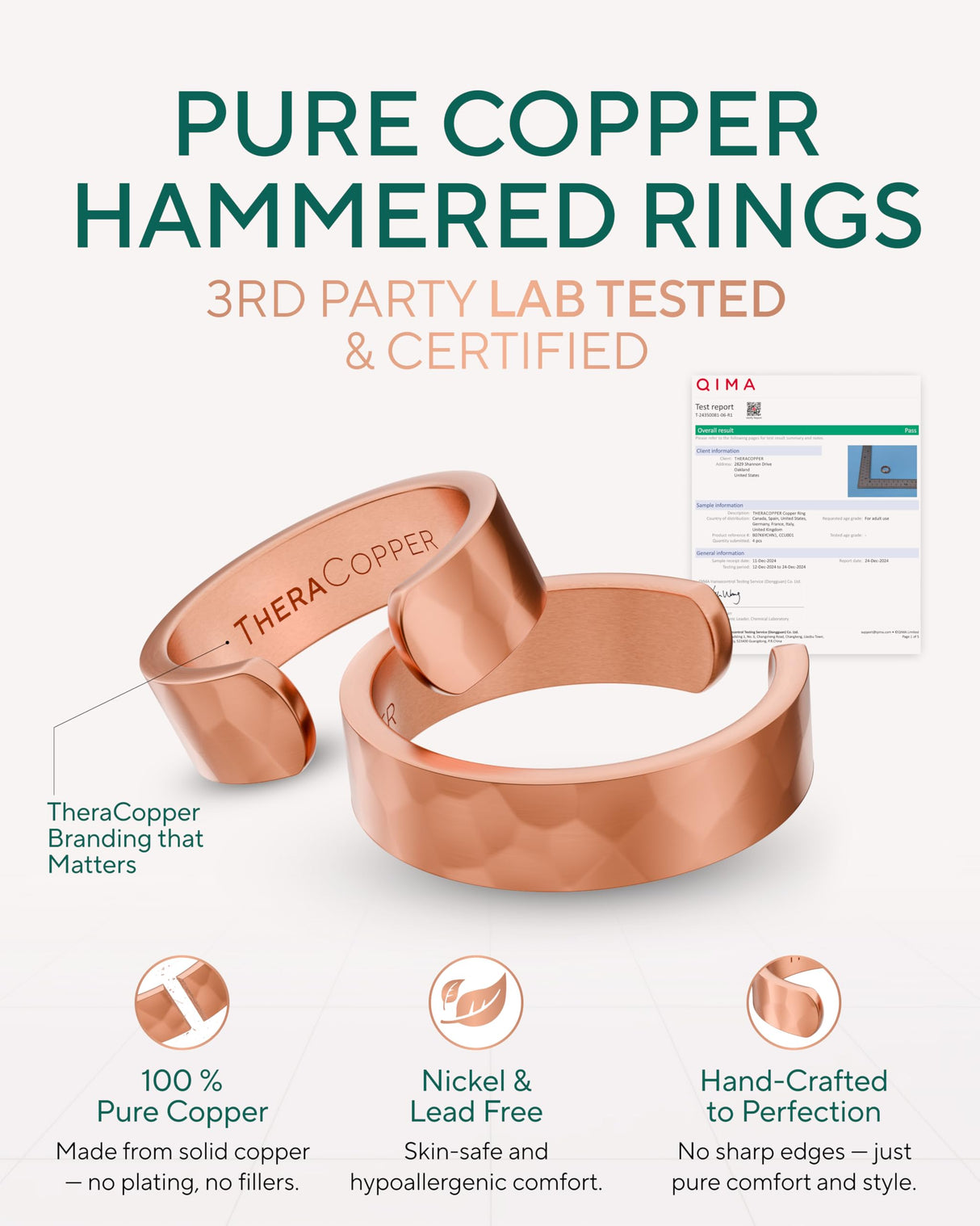 TheraCopper Pure Copper Rings for Women & Men, 2-Pack (6mm Hammered)