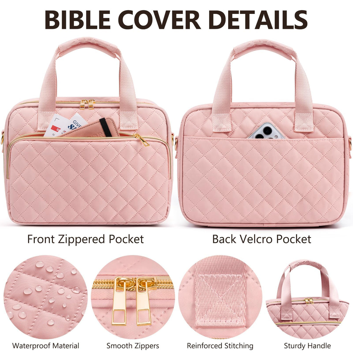 Bible Cover Case for Women, Large Bible Bag Bible Study Supplies Accessories Journaling Kit with Highlighters Tabs, Quilted Book Carrying Cases with Shoulder Strap, Christmas Christian Gifts for Women