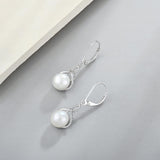 VESHON Celtic Knot Pearl Earrings for Women - 925 Sterling Silver Dangle Leverback Earrings with 9mm Freshwater Pearl Jewelry Gifts, White Gold Plated