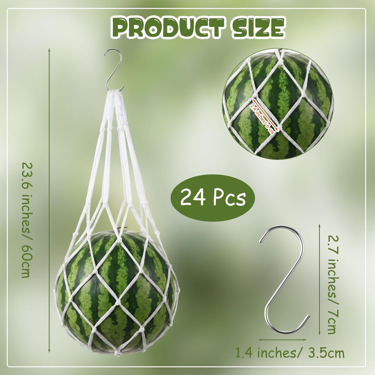 SATINIOR 24 Set Melon Hammocks Cradles with S Hanging Hooks Heavy Duty Hammock Cradles Holder, Reusable Hanging Bags Fruit Slings Mesh Fruit Holder for Honeydew Melon, Squash, Cantaloupe