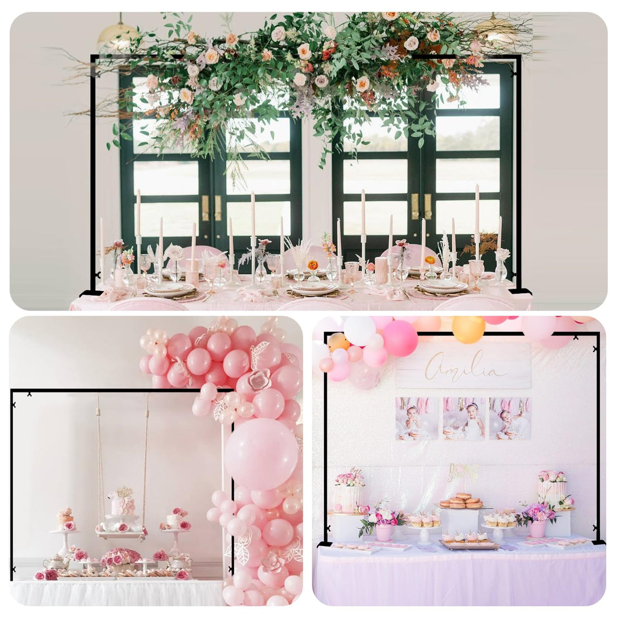 Over The Table Rod Stand with Clamps Black 46"-100'' Length 29"-55" Height Adjustable Metal Table Balloon Arch Stand with Storage Bag, for Halloween Christmas Party Wedding Anniversary Decoration