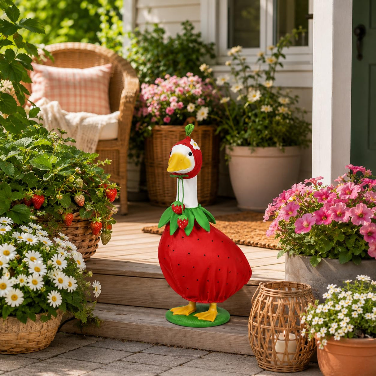 GANSHAYA Strawberry Porch Goose Outfits Strawberry Goose Clothes for Outdoor Garden Yard Patio Lawn Goose Statue