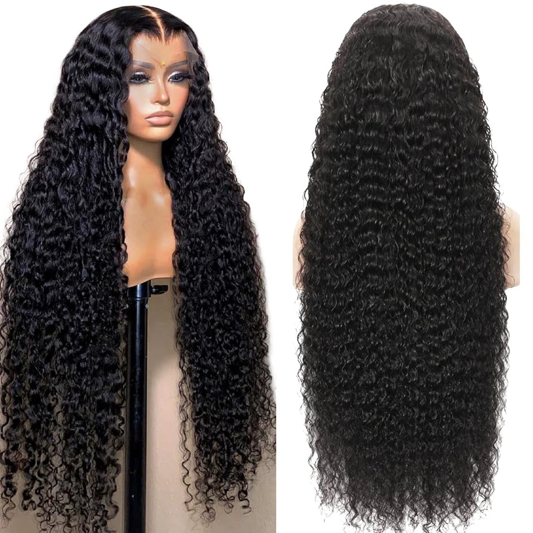 26Inch Deep Wave Lace Front Wigs Human Hair Glueless 13X6 deep Wave HD Lace Frontal Wigs 200% Density Brazilian Curly Human Hair Pre Plucked with Baby Hair Curly Lace Front Wig