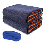 YMTLJHDSY 2 Moving Blankets 72x80in with 1 Elastic Rubber Band (196in Extendable to 400in) – Durable Quilted Moving Blanket-Heavy Duty Shipping Blankets (Total Weight 8.8 lbs,Black/Blue)