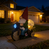 SAMPU CRAFT Garden Gnome on Motorcycle with Solar Powered Light,9.8IN