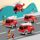 FunMission Toddlers Fire Truck for Kids 3-9 Year Old，5 in 1 Friction Power Vehicle Car for 3 4 5 6 7 Years Old Boys Girls，Carrier Truck Transport Toys for Christmas and Birthday Gifts