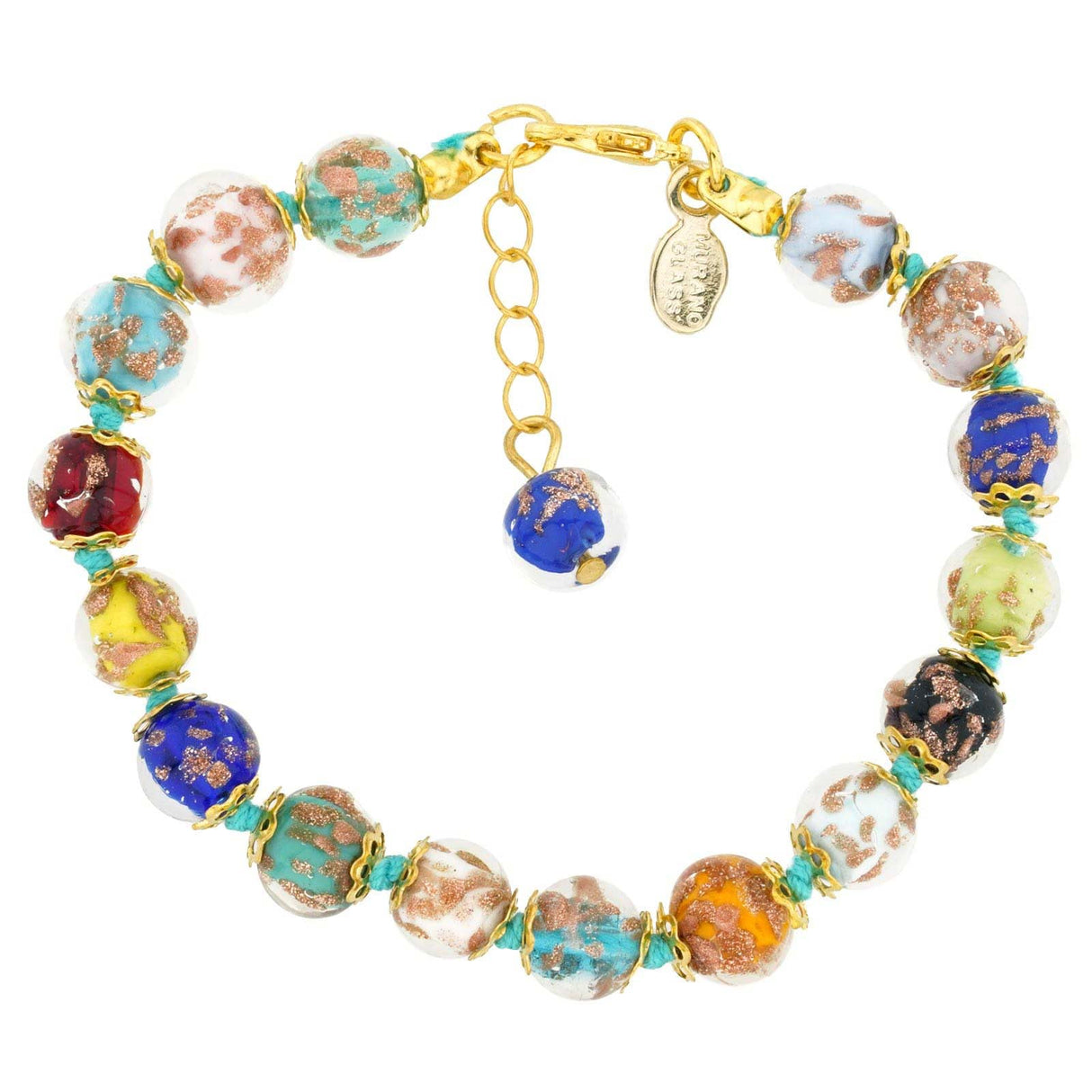 Glass of Venice Murano Bracelet - Italian Multicolor Sommerso Sparkling Beads Handmade Blown Glass for Women