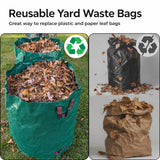 Gardzen 2-Pack 132 Gallon Yard Waste Bags, Reusable Heavy Duty Collapsible Garden Leaf Bags with Plastic Ring, Stand-Up Yard Waste Bin for Leaves, Lawn Debris & Grass Clippings