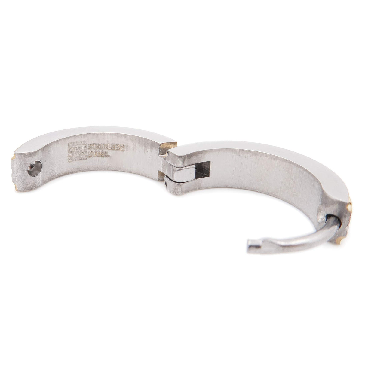 Stainless Steel Mens Hoop Earrings Stripe Gold-tone Color Bevel Edge 16mm