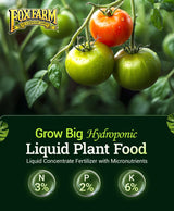 FoxFarm Grow Big Hydroponic Plant Food - 3-2-6 Liquid Plant Fertilizer for Lush Vegetative Growth in Hydroponic Systems - Liquid Concentrate with Earthworm Castings & Micronutrients - 1 Quart