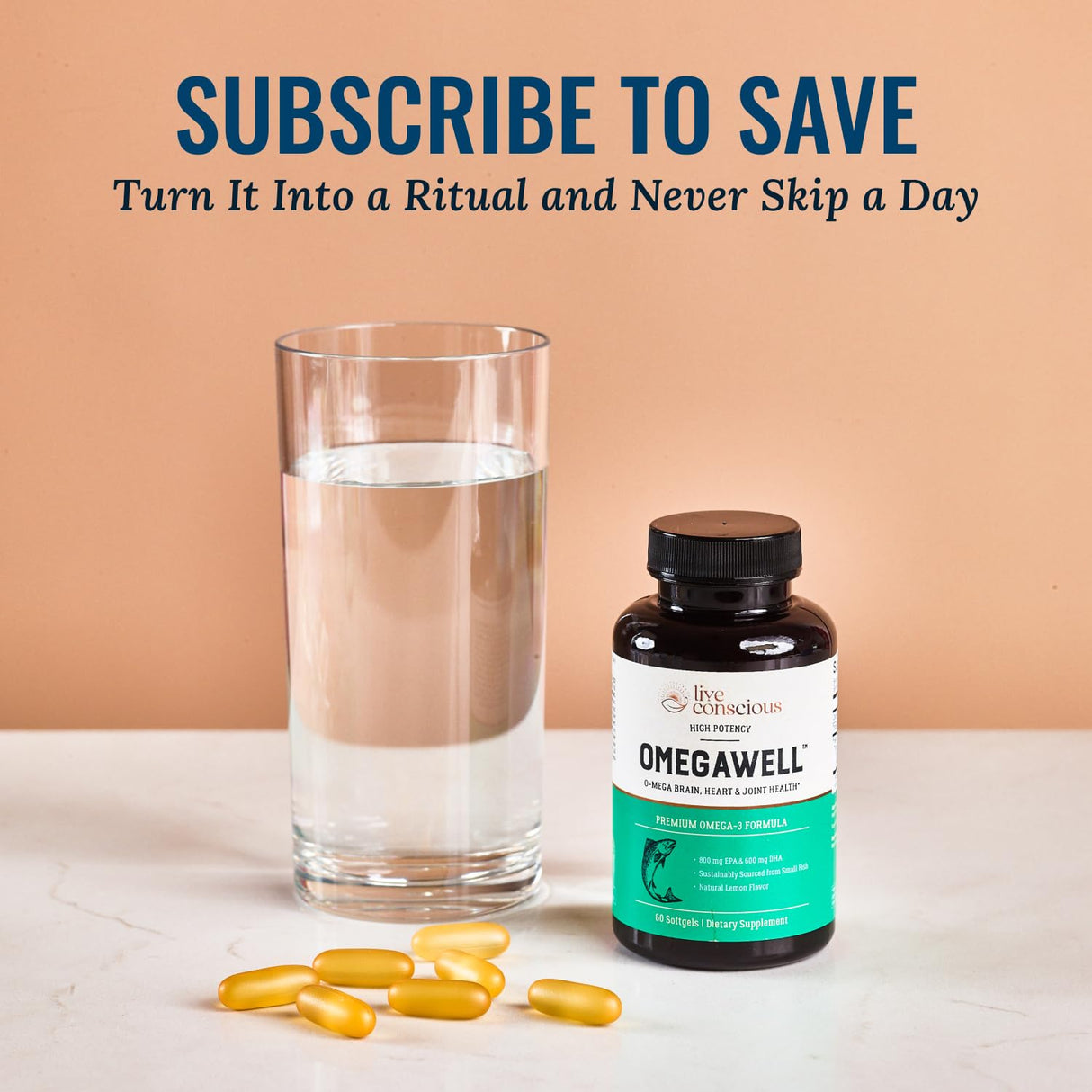 Live Conscious OmegaWell Omega 3 Fish Oil - 2000mg Capsules: Heart, Brain, & Joint Support - 800 mg EPA 600 mg DHA - Sustainably Sourced - Softgels - 30 Day Supply