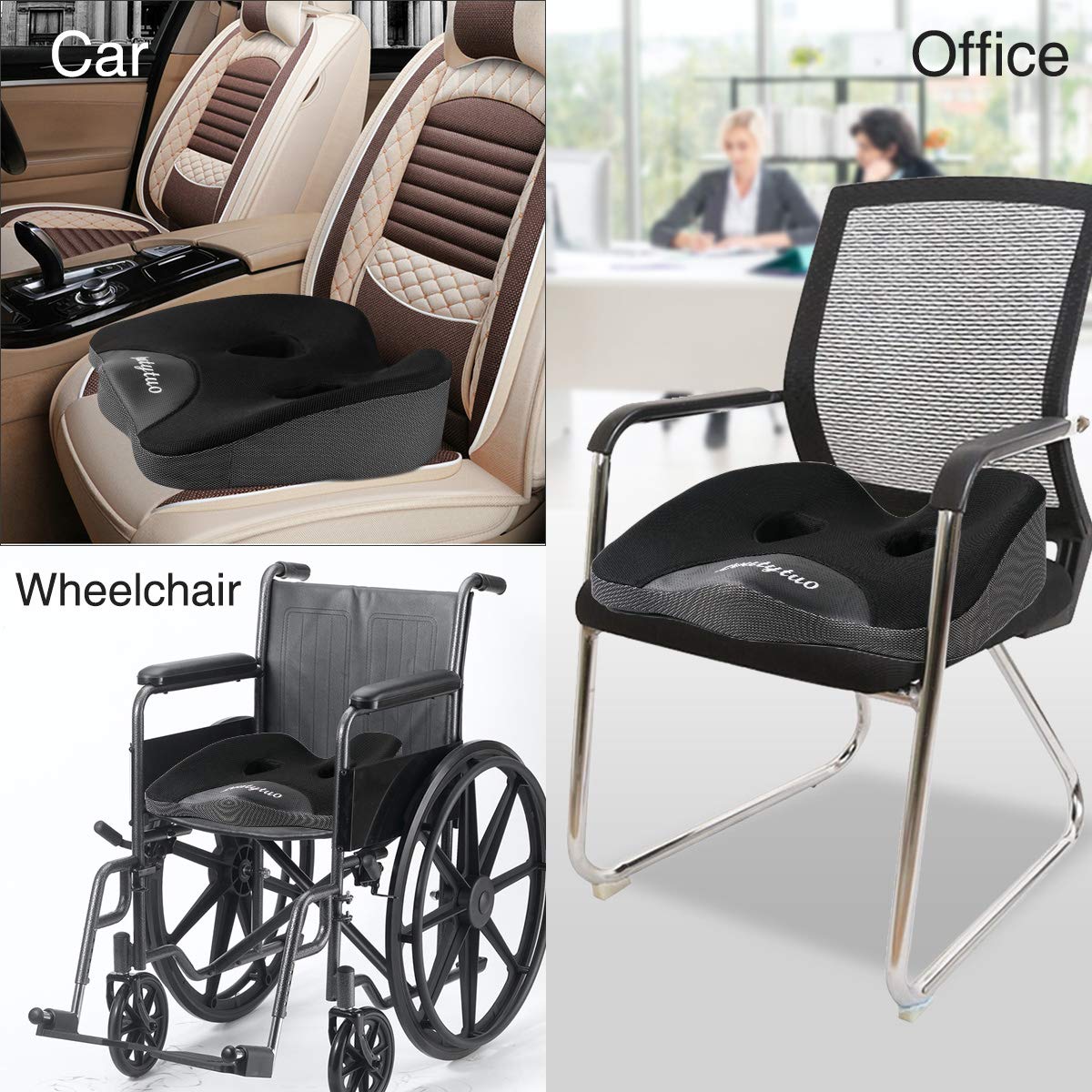 LOUTYTUO Seat Cushion Pillow,100% Memory Foam and Washable Cover,for Office Chair,Car Seat and Wheelchair,Tailbone & Sciatica & Back Pain Relief