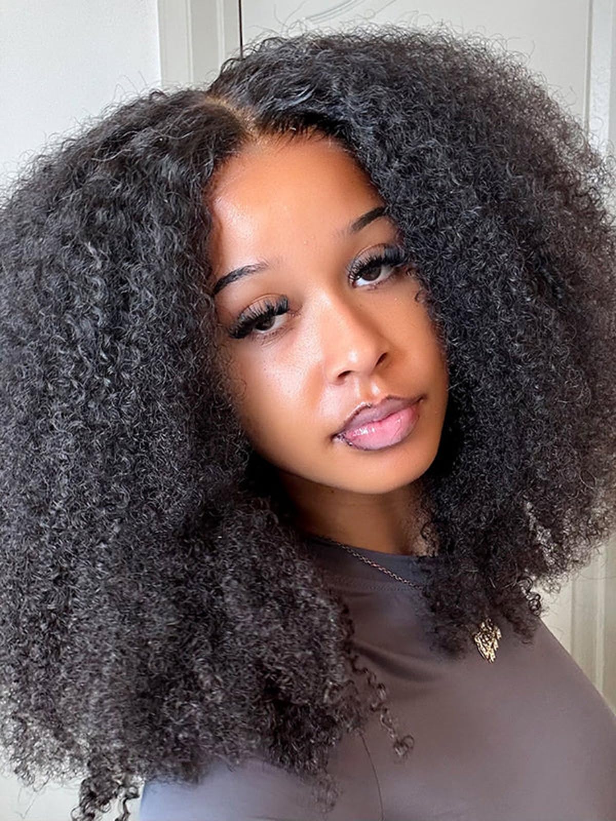 ISEE Wear and Go Glueless Wig Afro Kinky Curly Lace Front Wigs Human Hair 7x5 HD Lace Afro Curly for Women Lace Pre Cut Glueless Wigs Human Hair Pre Plucked 16 Inch