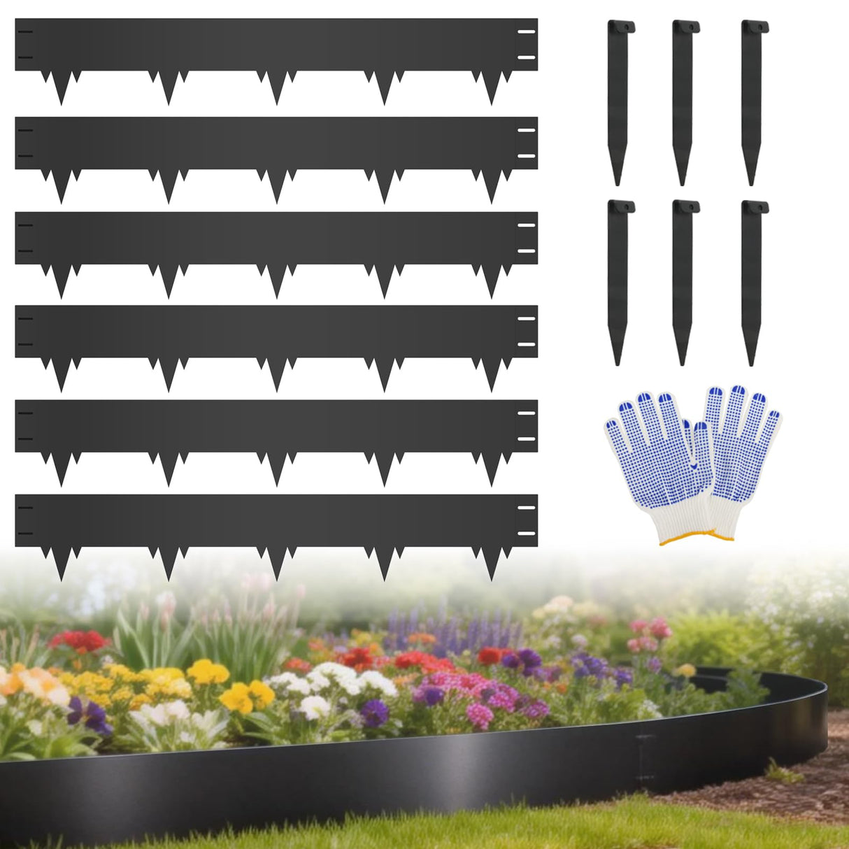 6-Pack Metal Landscape Edging (20ft Total), 40" x 6.5" Steel Garden Edging Border w/ 6 Stakes, Rustproof Hammer-in Edging for Landscaping, Lawn, Yard, Tree Rings, Flower Beds