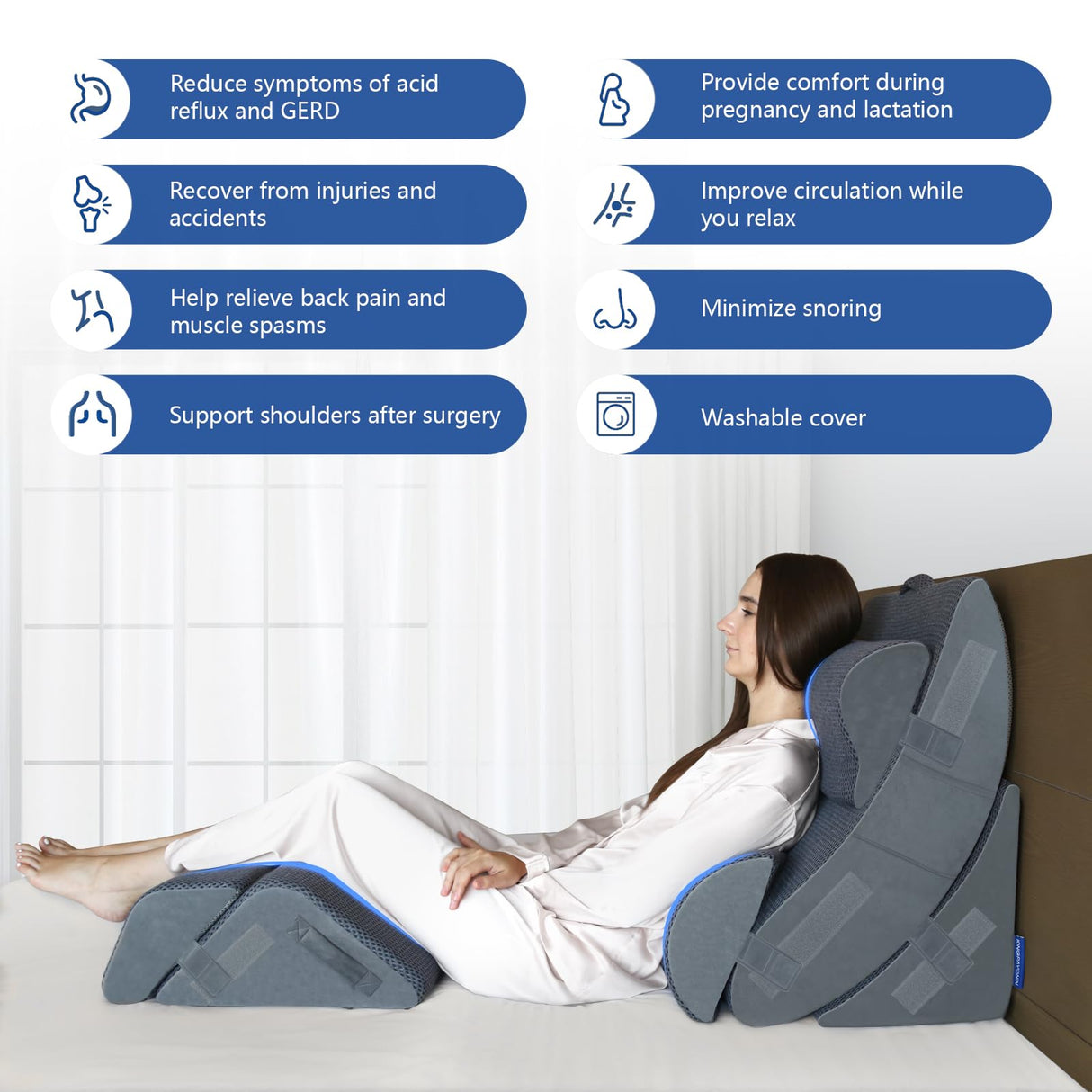 KingPavonini 6PCS Orthopedic Bed Wedge Pillow for Sleeping, Post Surgery Memory Foam for Back, Neck, Leg Support, Acid Reflux, Gerd with Travel Bag (Gray, 20'')