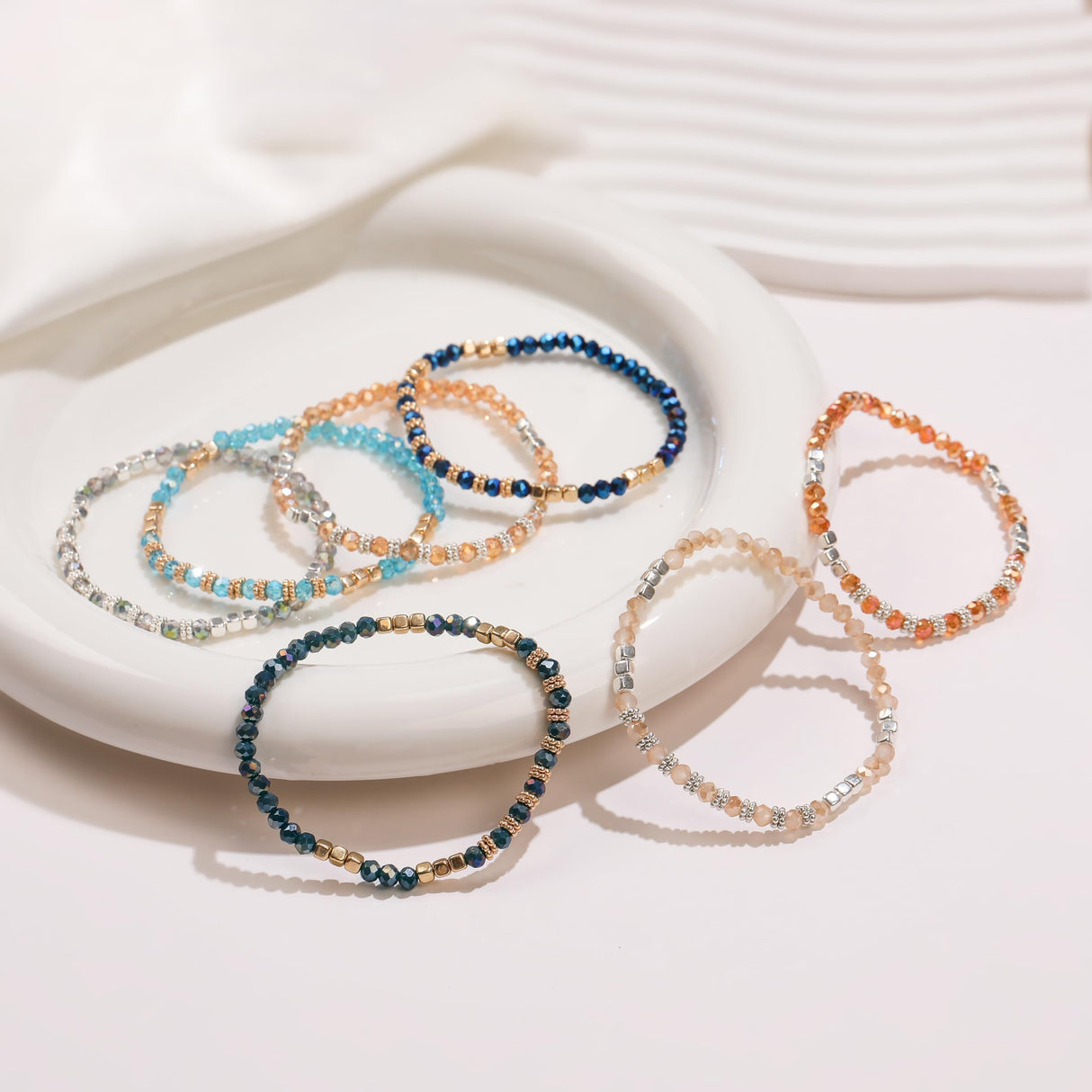 SROBENZ 30Pcs Boho Beaded Bracelets for Women Colorful Stackable Sparkly Crystal Beads Bracelets Multi-Layer Versatile Statement Stretch Cuff Jewelry Gifts