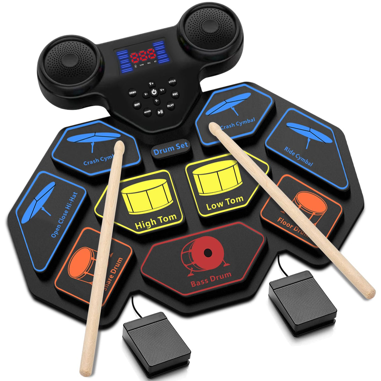 Electronic Drum Set - YUOIOYU Electric Drum Set Roll Up Portable Drum Kit MIDI Practice Drum Pad with Dual Built-in Speaker, Drum Sticks and Pedals, Christmas Birthday Gift for Kids Adult