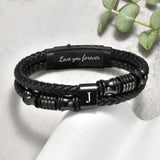 Initial Leather Bracelets for Men, Double-Row Braided Adjustable Wristband