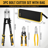 GRENPRO 3-Piece Bolt Cutter Pliers Set, 14" Heavy Duty Bolt Cutter, 8" Mini Wire Cutter, 8" Cable Cutter with Carrying Bag, Cr-V Blade for Metal, Key, Lock, Craft & Hard Wire, Screw, Chains Hand tool