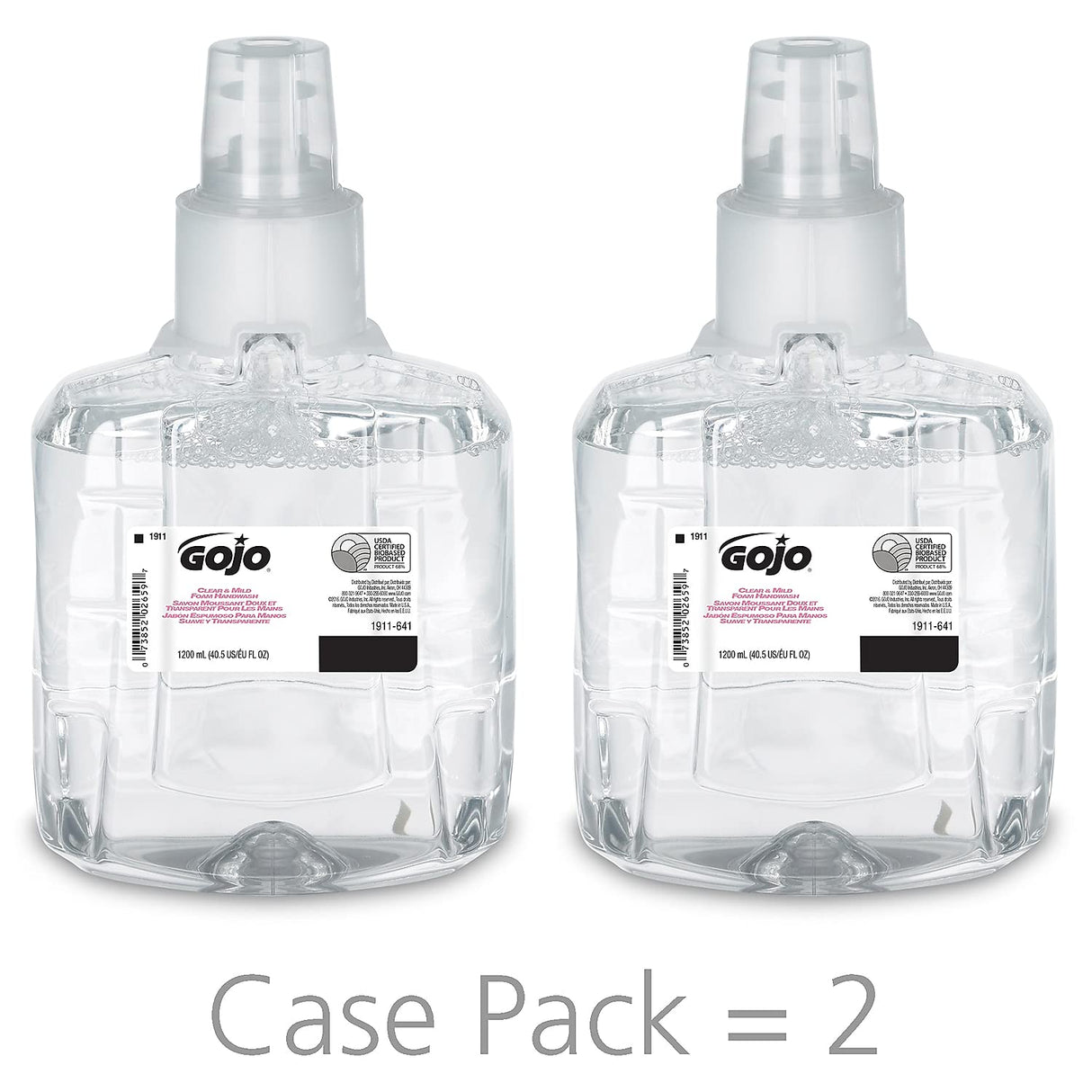 GOJO Clear & Mild Foam Handwash, EcoLogo Certified, 1200 mL Foam Hand Soap Refill LTX-12 Touch-Free Dispenser (Pack of 2) - 1911-02