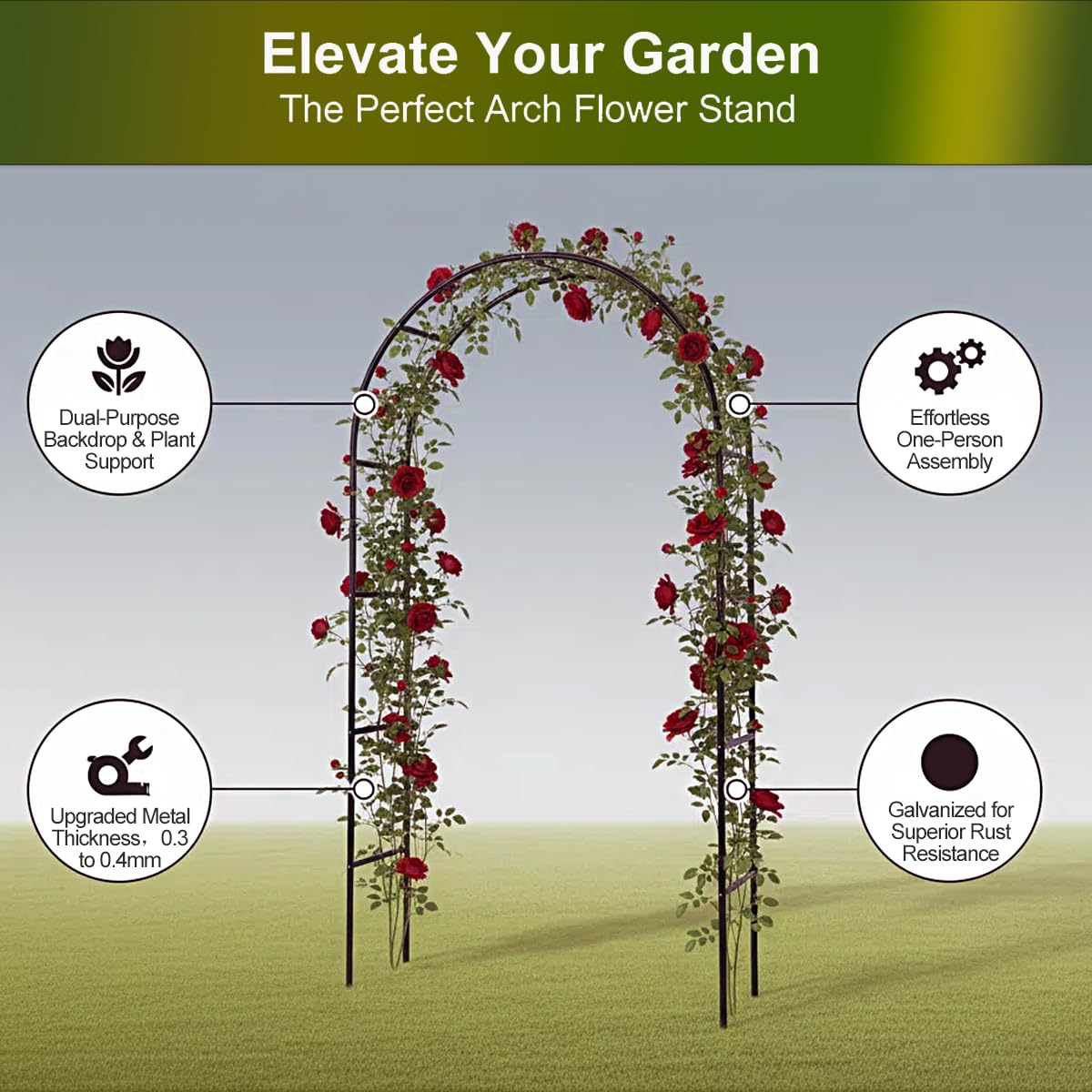 Garden Arch Galvanized Metal Rust-Proof Heavy Duty for Climbing Vines Roses