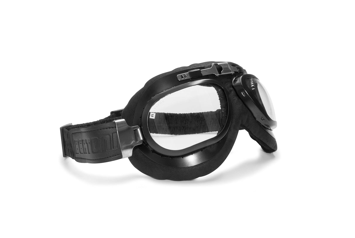 Bertoni Motorcycle Goggles Real Black Calfskin Leather AF191L Italy Vintage Aviator Bikers Glasses