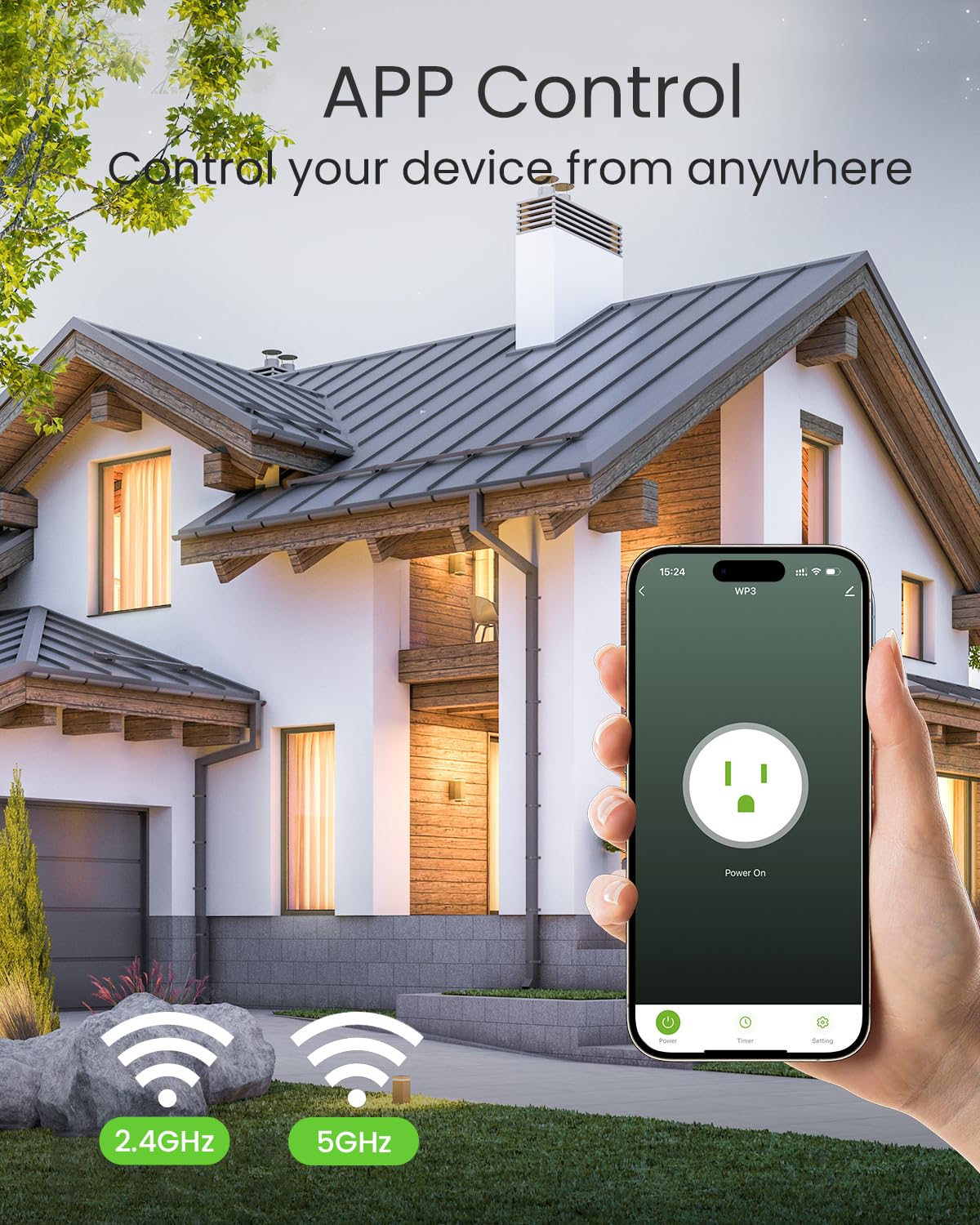 GHome Smart 5G 15A WiFi Smart Plug Compatible with Alexa and Google Home, Outlet Timer Smart Home WiFi Outlet Timer with Remote Control, 5GHz and 2.4GHz Wi-Fi Sockets, ETL FCC Listed, White, 1 Pack
