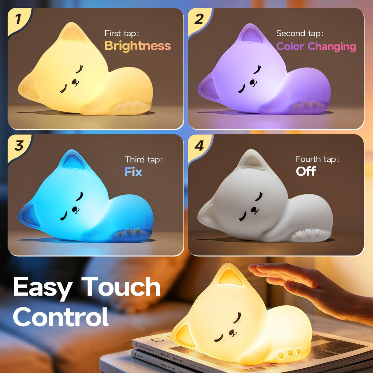 Mubarek Sleepy Cute Cat Gifts - 16-Color Silicone Night Light with Remote